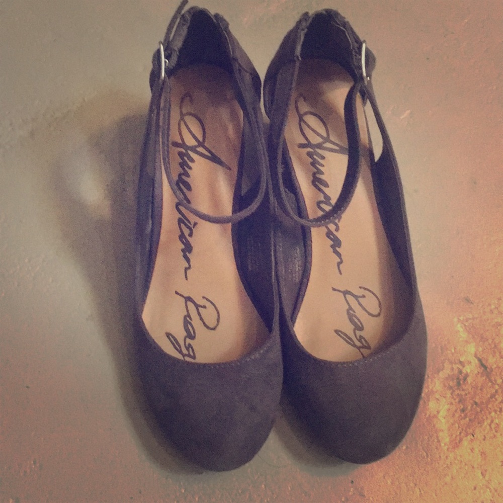 Grey faux suede wedges